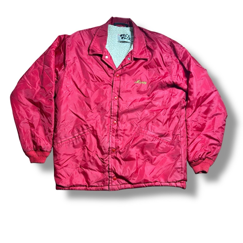 Vintage West‎ Wind Buccaneer Sherpa Lined Bomber Jacket U.S. Marines Snap Button